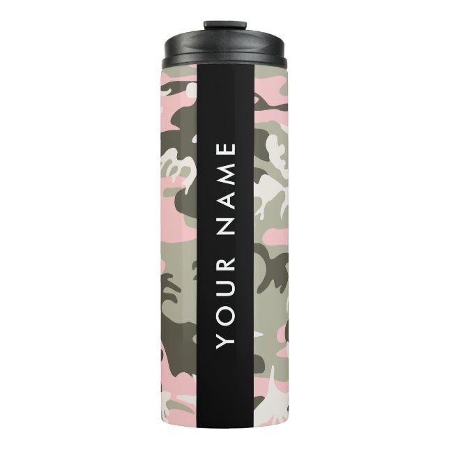 Garrafa Térmica Camuflagem rosa e verde Seu nome personaliza (Frente)