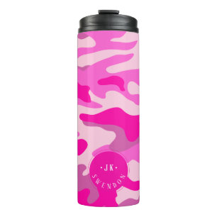 Garrafa Térmica Camuflagem Rosa Sassy do PixDezines Monograma