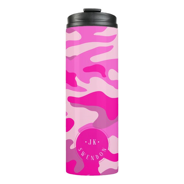 Garrafa Térmica Camuflagem Rosa Sassy do PixDezines Monograma (Frente)