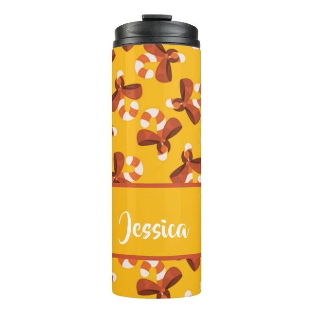 Garrafa Térmica Cana doce embrulhada com padrão de arco vermelho (Frente)