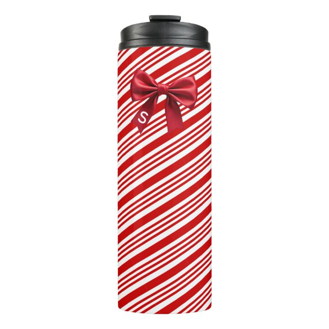 Garrafa Térmica Candy Cane Stripes Red Bow Festive Christmas  (Frente)
