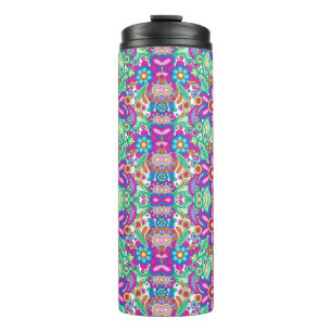 Garrafa Térmica Caneca alta para viagem com floral simétrico e vib