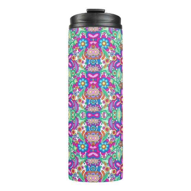 Garrafa Térmica Caneca alta para viagem com floral simétrico e vib (Frente)
