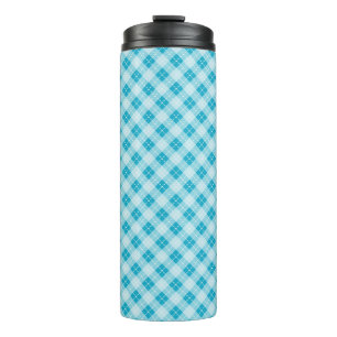 Garrafa Térmica Caneca alta para viagem com xadrez azul e branco