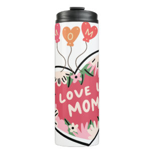 Garrafa Térmica caneca Coração floral "Te Amo, Mamãe"