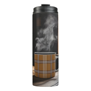 Garrafa Térmica Caneca de Café Xadrez Padrão Heritage Outono Vapor