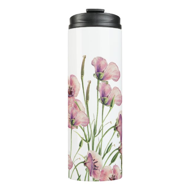 Garrafa Térmica Caneca de Flores de Papoula em Aquarela Simples &  (Frente)
