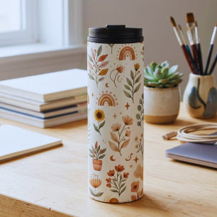 Garrafa Térmica Caneca de Viagem Boho Arco-íris Terra Tônica Botân