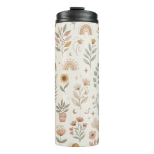 Garrafa Térmica Caneca de Viagem Boho Arco-íris Terra Tônica Botân