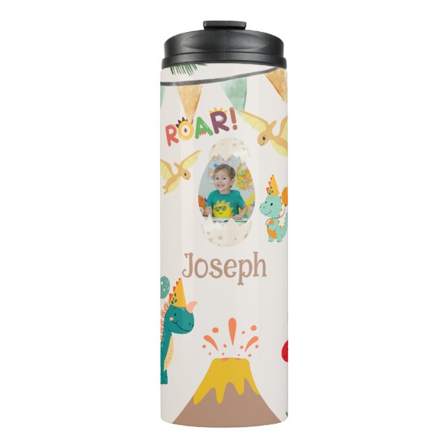 Garrafa Térmica Caneca de viagem de aniversário do Dinossaur - Fot (Frente)