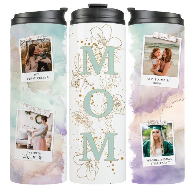 Garrafa Térmica Caneca de Viagem de Café com Foto de Mãe em Verde  (Criador carregado)