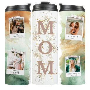 Garrafa Térmica Caneca de Viagem de Foto da Mamãe em Aquarela