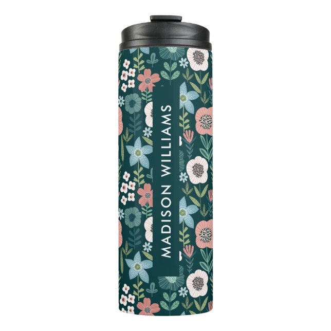 Garrafa Térmica Caneca de viagem Floral Personalizada com Nome (Frente)