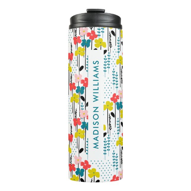 Garrafa Térmica Caneca de viagem Floral Personalizada com Nome (Frente)