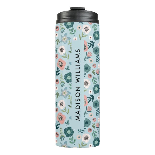 Garrafa Térmica Caneca de viagem Floral Personalizada com Nome (Frente)