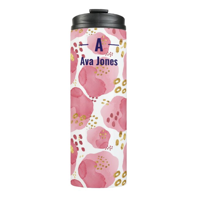 Garrafa Térmica Caneca de viagem Floral Rosa Personalizada - Nome  (Frente)