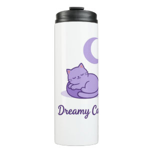 Garrafa Térmica Caneca de Viagem Gato Roxo Fofo Presente Lua