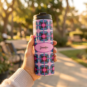 Garrafa Térmica Caneca de Viagem Geométrica Rosa, Roxa e Azul Retr