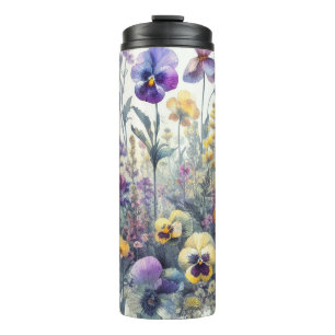 Garrafa Térmica Caneca de Viagem Jardim Floral Com Pensées Vibrant