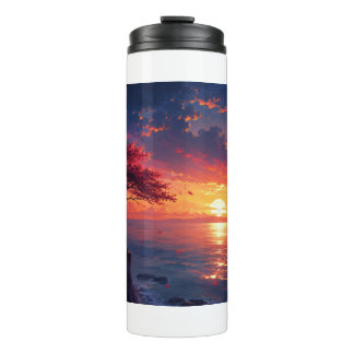 Garrafa Térmica Caneca de Viagem Pôr do Sol no Oceano Vibrante | C