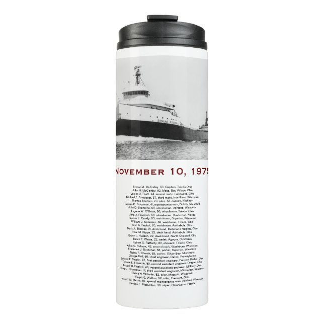Garrafa Térmica Caneca Edmund Fitzgerald com Nomes da Tripulação (Frente)