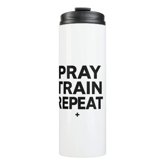 Garrafa Térmica Caneca Pray Train Repeat – Motivação Cristã para F (Frente)