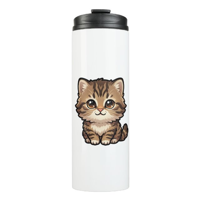 Garrafa Térmica Caneca Térmica de Gatinho Tabby Marrom Fofa (Frente)