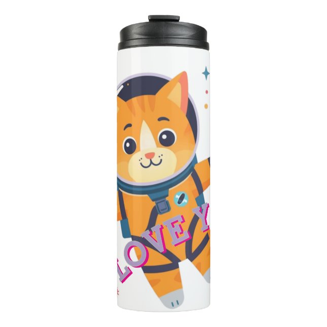 Garrafa Térmica Caneca Térmica de Gato Astronauta "Eu Te Amo" (Frente)