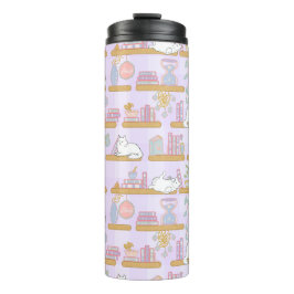 Garrafa Térmica Caneca Térmica Gatos na Biblioteca Rosa Menina