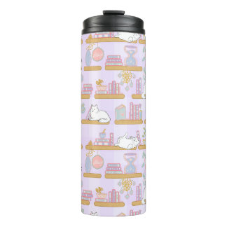 Garrafa Térmica Caneca Térmica Gatos na Biblioteca Rosa Menina