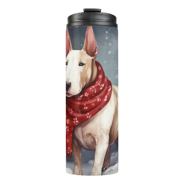 Garrafa Térmica Cão Bull Terrier na Neve Natal  (Frente)