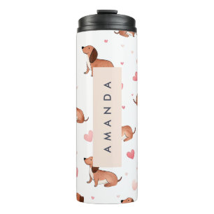 Garrafa Térmica Cão de Dachshund Cute Personalizado Monograma