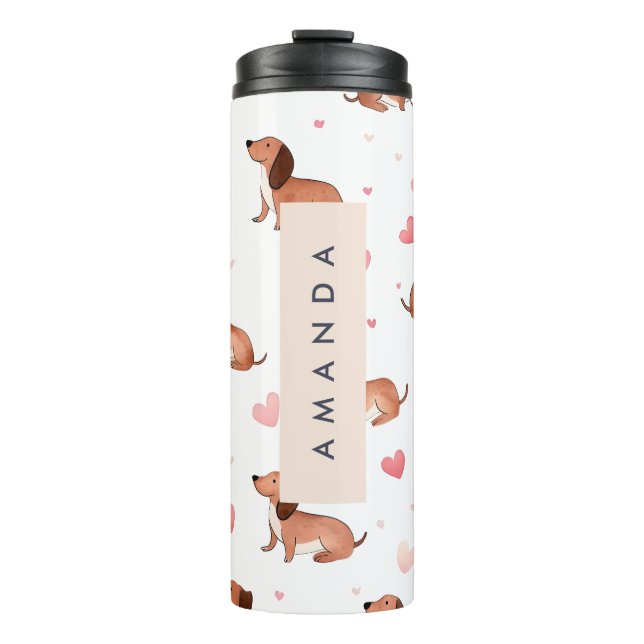 Garrafa Térmica Cão de Dachshund Cute Personalizado Monograma (Frente)
