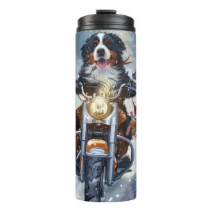 Garrafa Térmica Cão de Montanha Bernês Pilotando Moto Natal