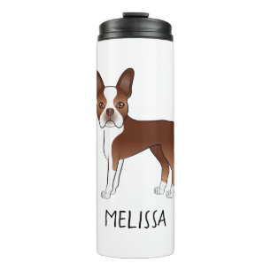 Garrafa Térmica Cão e Nome do Cartoon Red and White Boston Terrie