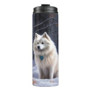 Garrafa Térmica Cão Esquimó Americano Natal Neve Caindo