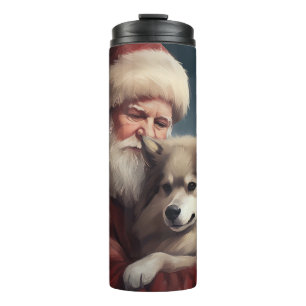 Garrafa Térmica Cão Finlandês Lapphund Natal Festivo do Papai Noel