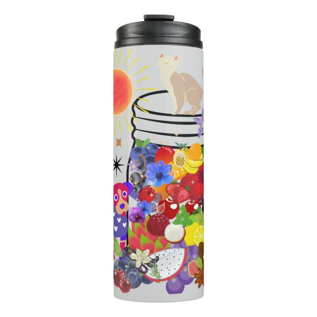 Garrafa Térmica cão, gato, frutas e flores (Frente)