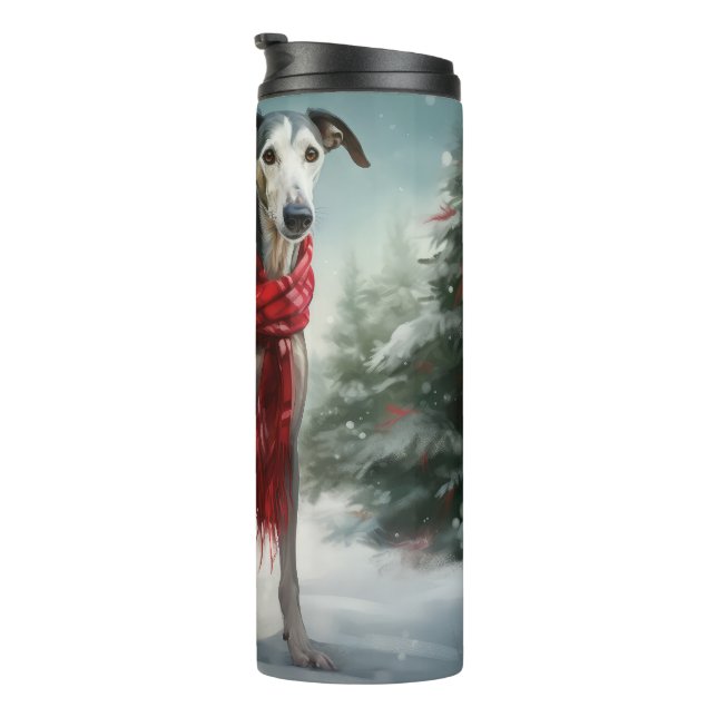 Garrafa Térmica Cão Greyhound na neve de Natal  (Rotação à direita)