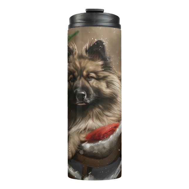 Garrafa Térmica Cão keeshond Natal Festivo  (Frente)
