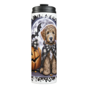 Garrafa Térmica Cão Labradoodle Quadrado de Halloween