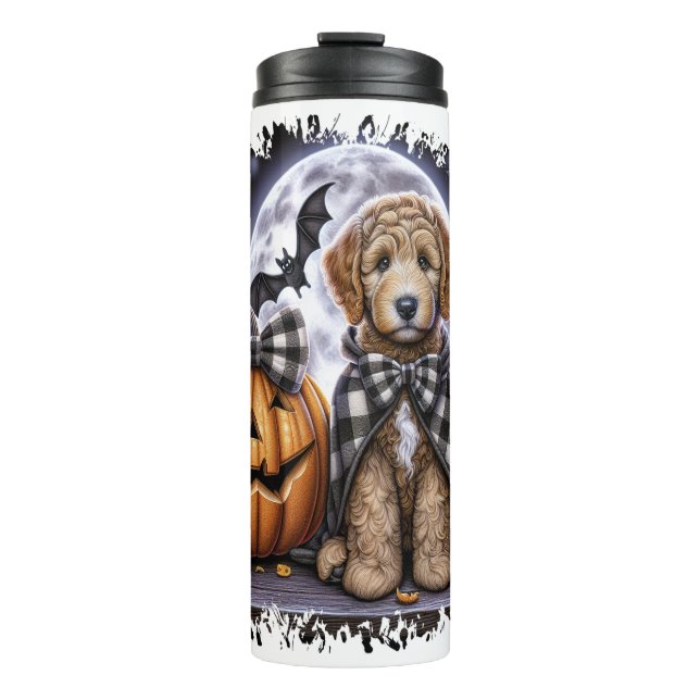 Garrafa Térmica Cão Labradoodle Quadrado de Halloween (Frente)