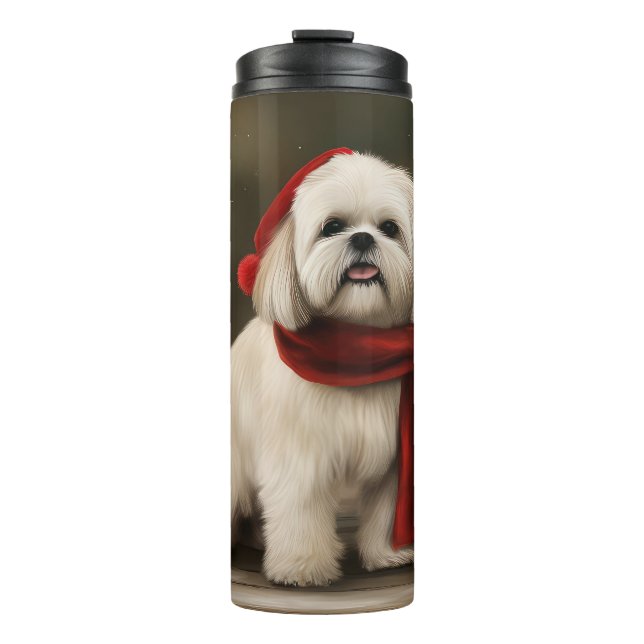 Garrafa Térmica Cão Lhasa Apso na Neve Natal (Frente)