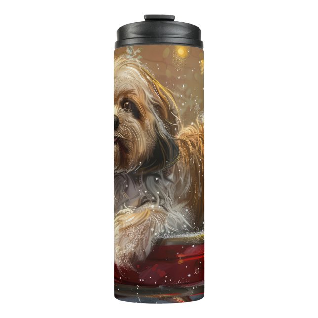 Garrafa Térmica Cão Lhasa Apso Natal Festivo (Frente)