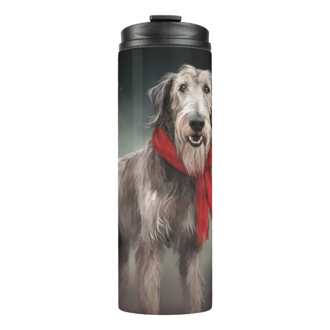 Garrafa Térmica Cão lobo na neve de Natal (Frente)