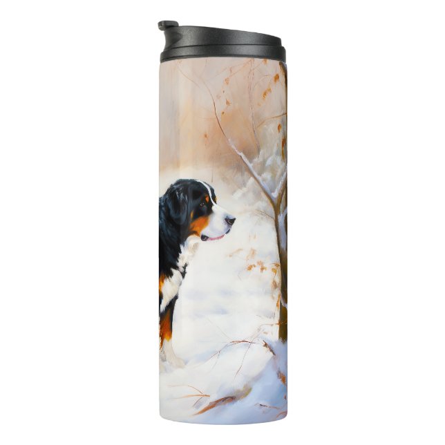 Garrafa Térmica Cão Montanhês Bernês Natal Neve (Rotação à direita)