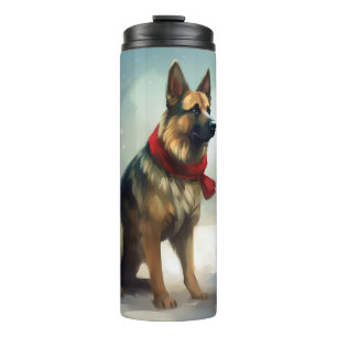 Garrafa Térmica Cão Pastor Alemão na Neve de Natal