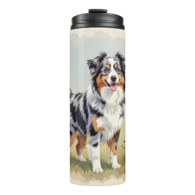 Garrafa Térmica Cão Pastor Australiano Merle Cauda Longa (Frente)