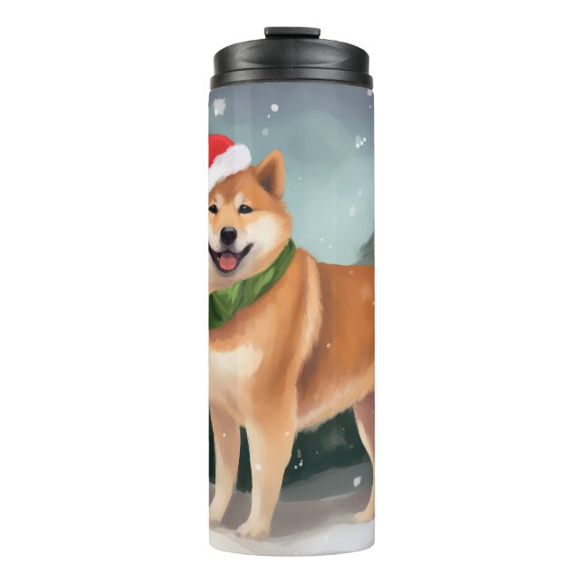 Garrafa Térmica Cão Shiba Inu no Natal da Neve (Frente)
