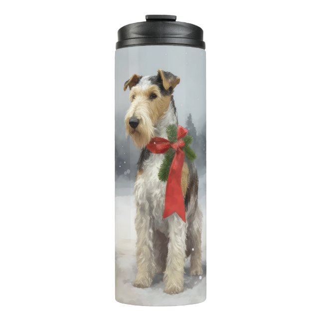 Garrafa Térmica Cão Wirefox Terrier na Neve Natal (Frente)